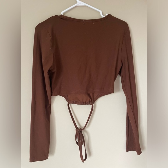 Ardene espresso Brown Long Sleeve Tie wrap around Crop Top size medium - Picture 2 of 2